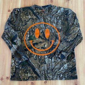 Dresses in Lala original Camo Long-Sleeve Shirt with Orange Smiley